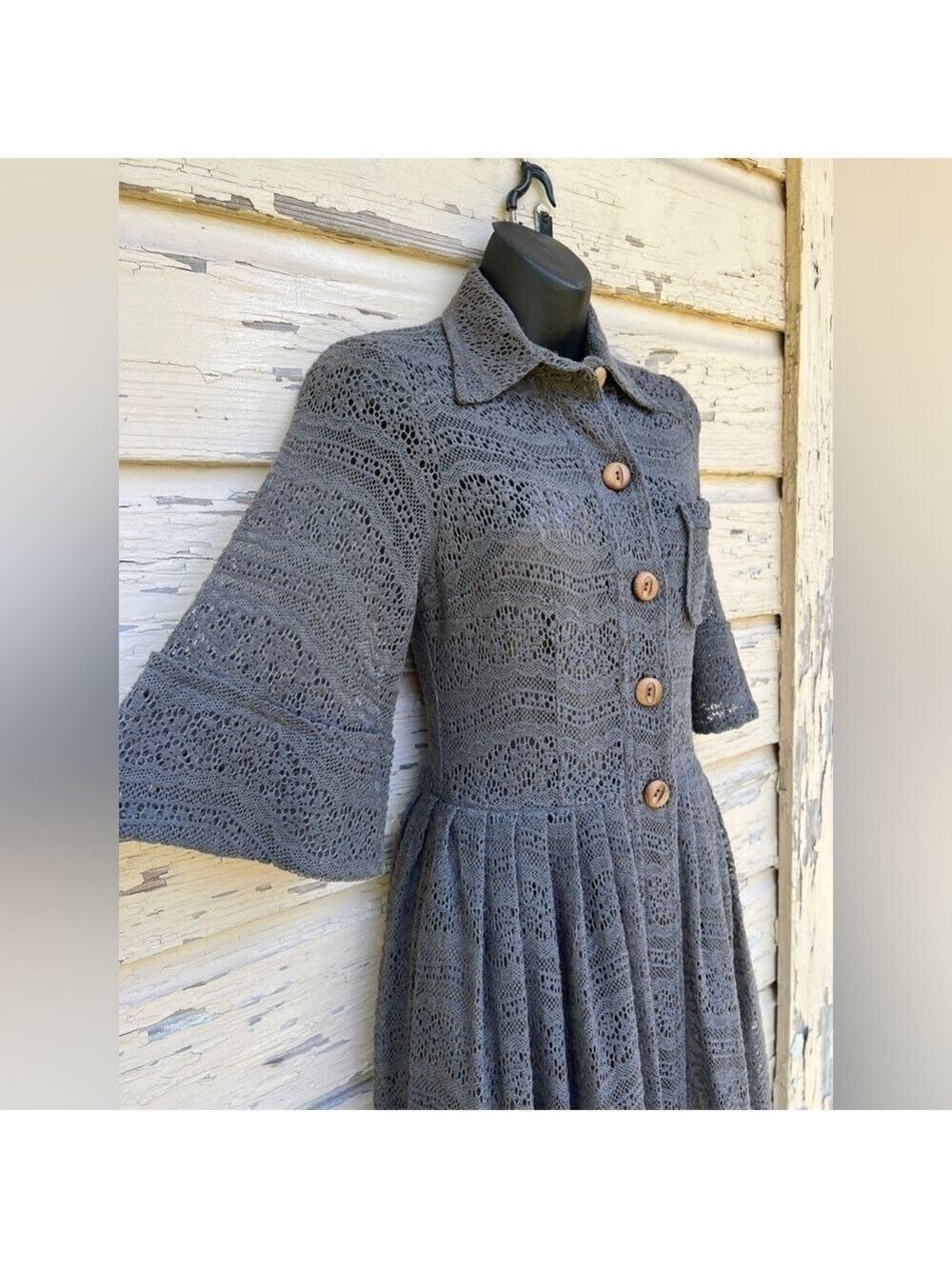 Tracy Reese Crochet Wool Pin-Up 50s Style Shirtwaist Midi Dress NWOT